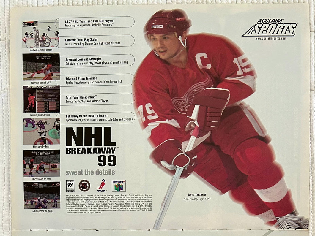 NHL Breakaway ‘99 - N64 - Original Vintage Advertisement - Print Ads - Laminated A4 Poster