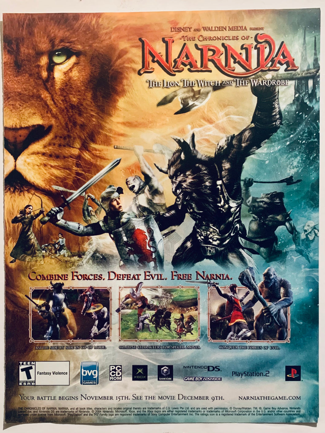 Narnia - PS2 NGC Xbox GBA DS - Original Vintage Advertisement - Print Ads - Laminated A4 Poster