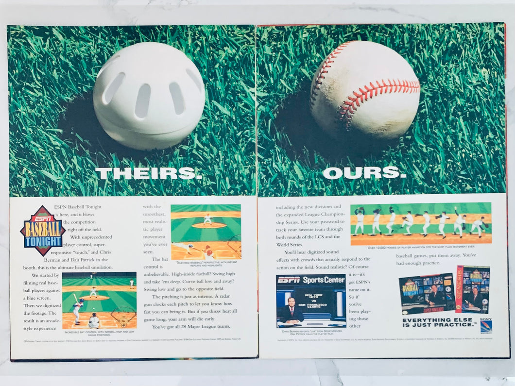 ESPN Baseball Tonight - SNES Genesis - Original Vintage Advertisement - Print Ads - Laminated A3 Poster