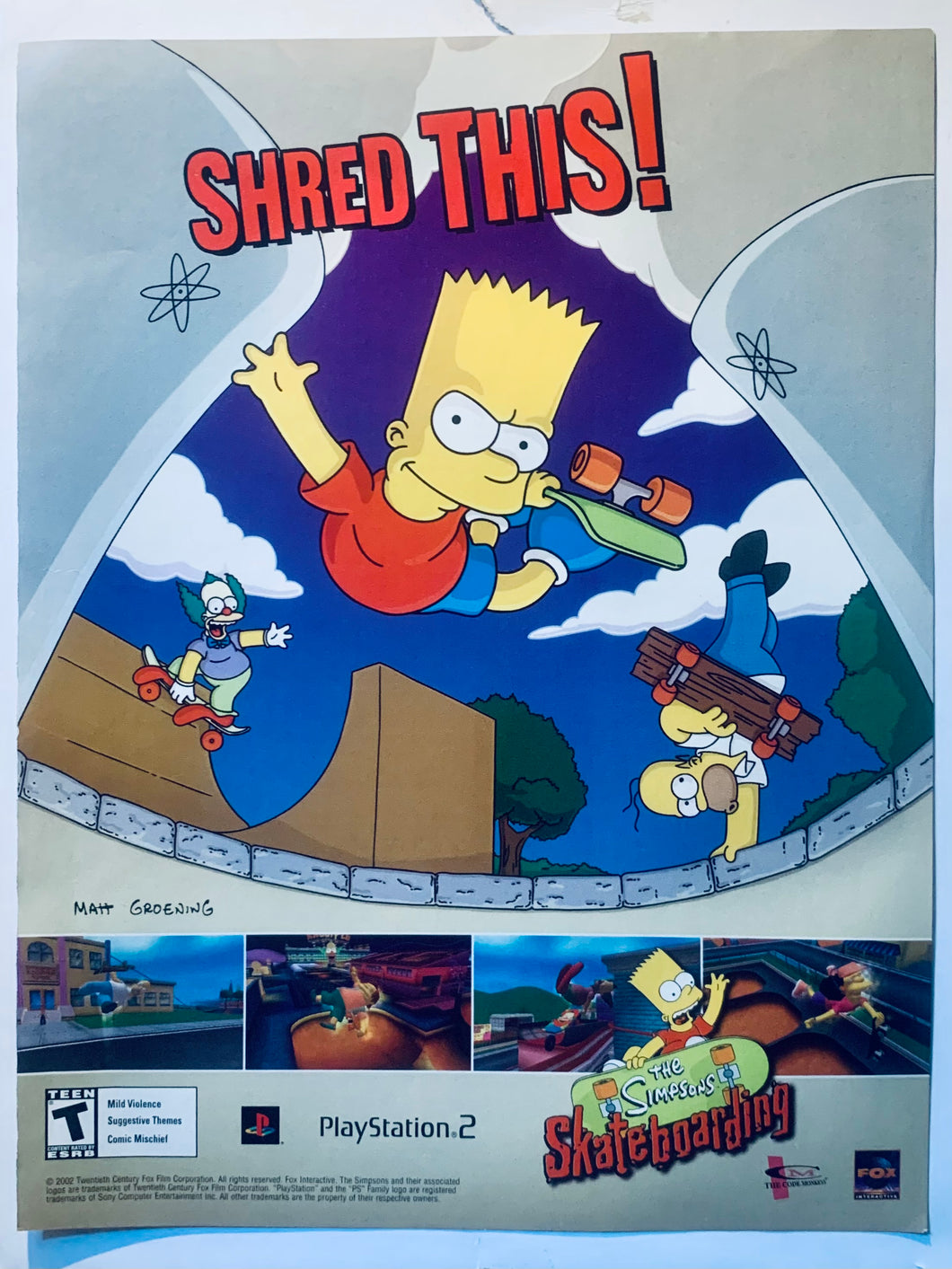 The Simpsons Skateboarding - PS2 - Original Vintage Advertisement - Print Ads - Laminated A4 Poster