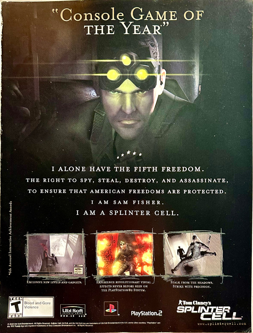 Tom Clancy’s Splinter Cell - PS2 - Original Vintage Advertisement - Print Ads - Laminated A4 Poster