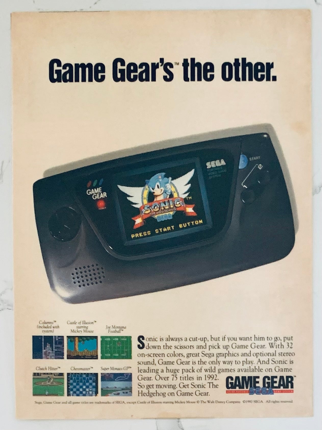 game gear sonic games Sonic the Hedgehog - Game Gear - Original Vintage Advertisement