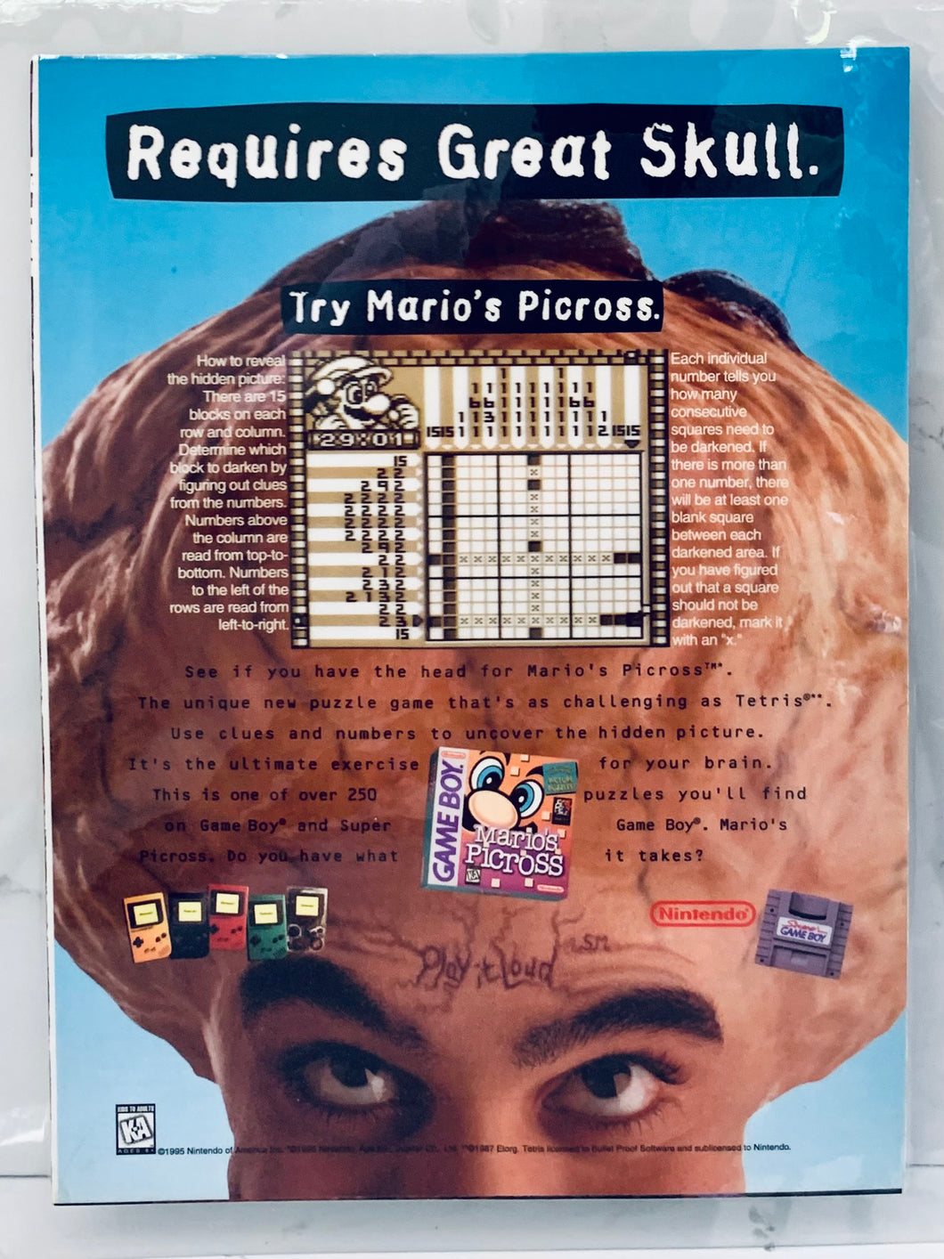 Mario’s Picross - Game Boy GB - Original Vintage Advertisement - Print Ads - Laminated A4 Poster