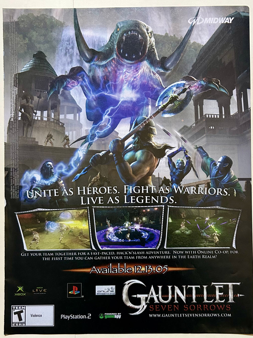 Gauntlet: Seven Sorrows - PS2 Xbox - Original Vintage Advertisement - Print Ads - Laminated A4 Poster