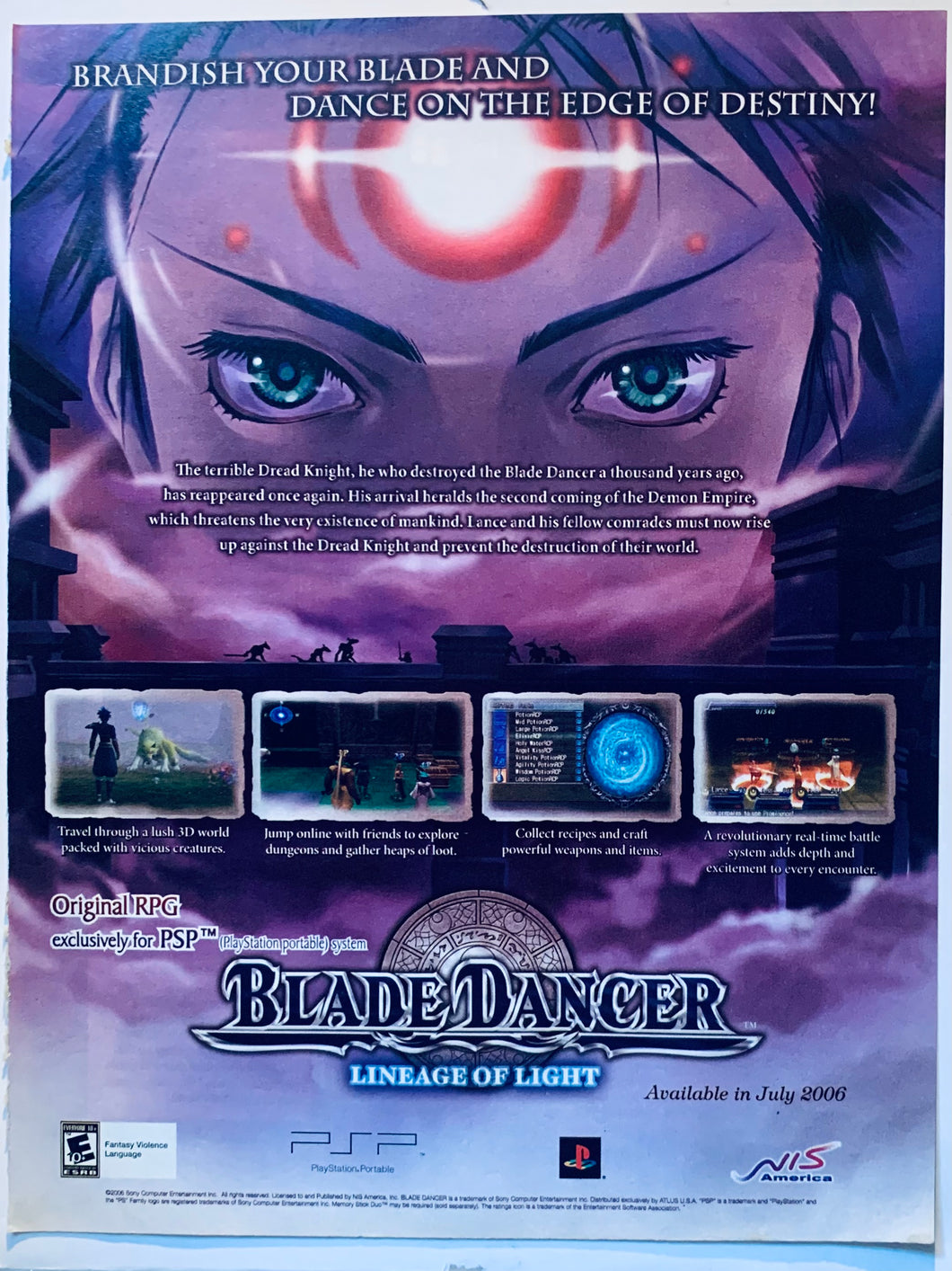 Blade Dancer: Lineage of Light - PSP - Original Vintage Advertisement - Print Ads - Laminated A4 Poster