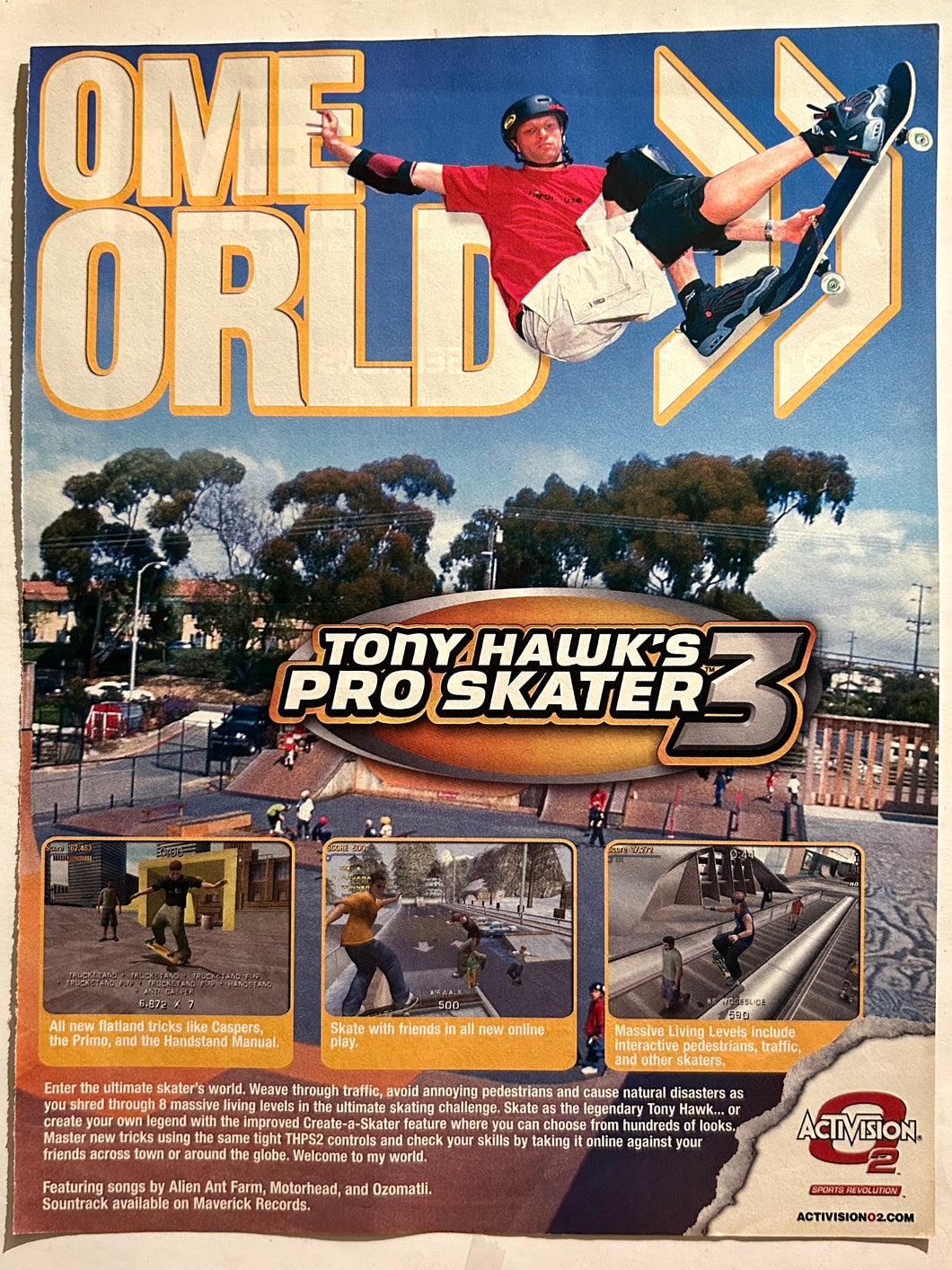 Tony Hawk’s Pro Skater 3 - PS2 NGC N64 PS1 - Original Vintage Advertisement - Print Ads - Laminated A4 Poster