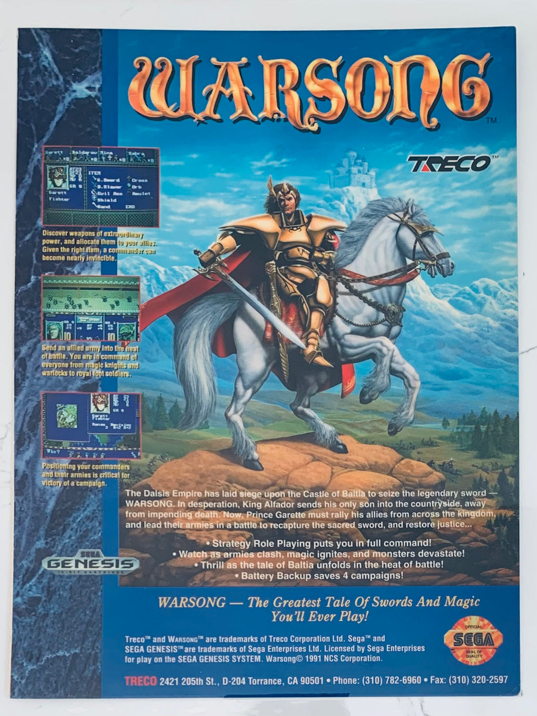 Warsong - Genesis - Original Vintage Advertisement - Print Ads - Laminated A4 Poster