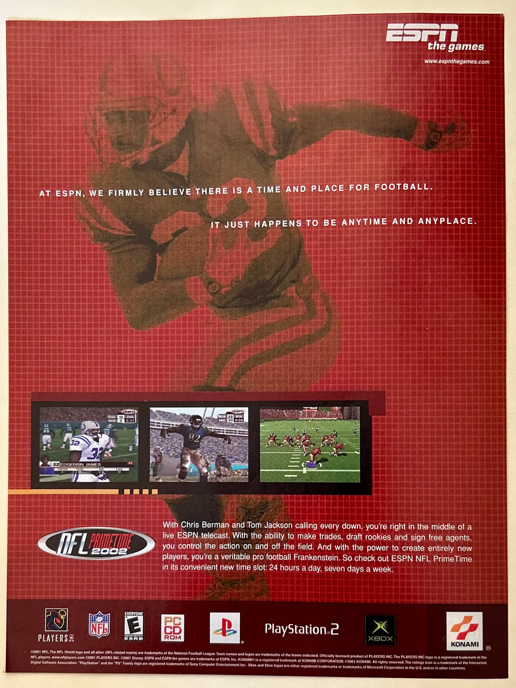 ESPN NFL PrimeTime 2002 - PS2 Xbox PC - Original Vintage Advertisement - Print Ads - Laminated A4 Poster