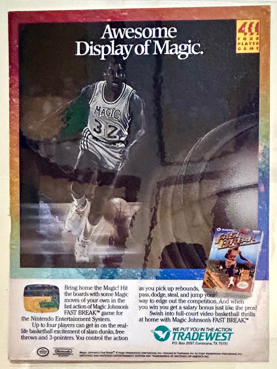 Magic Johnson's Fast Break - Nintendo NES - Original Vintage Advertisement - Print Ads - Laminated A4 Poster