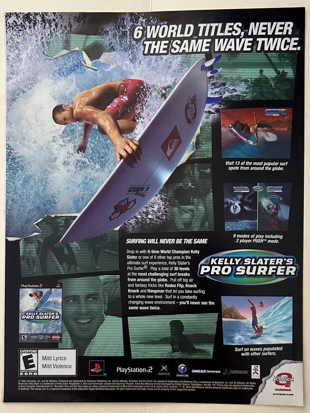 Kelly Slater’s Pro Surfer - PS2 NGC Xbox GBA - Original Vintage Advertisement - Print Ads - Laminated A4 Poster