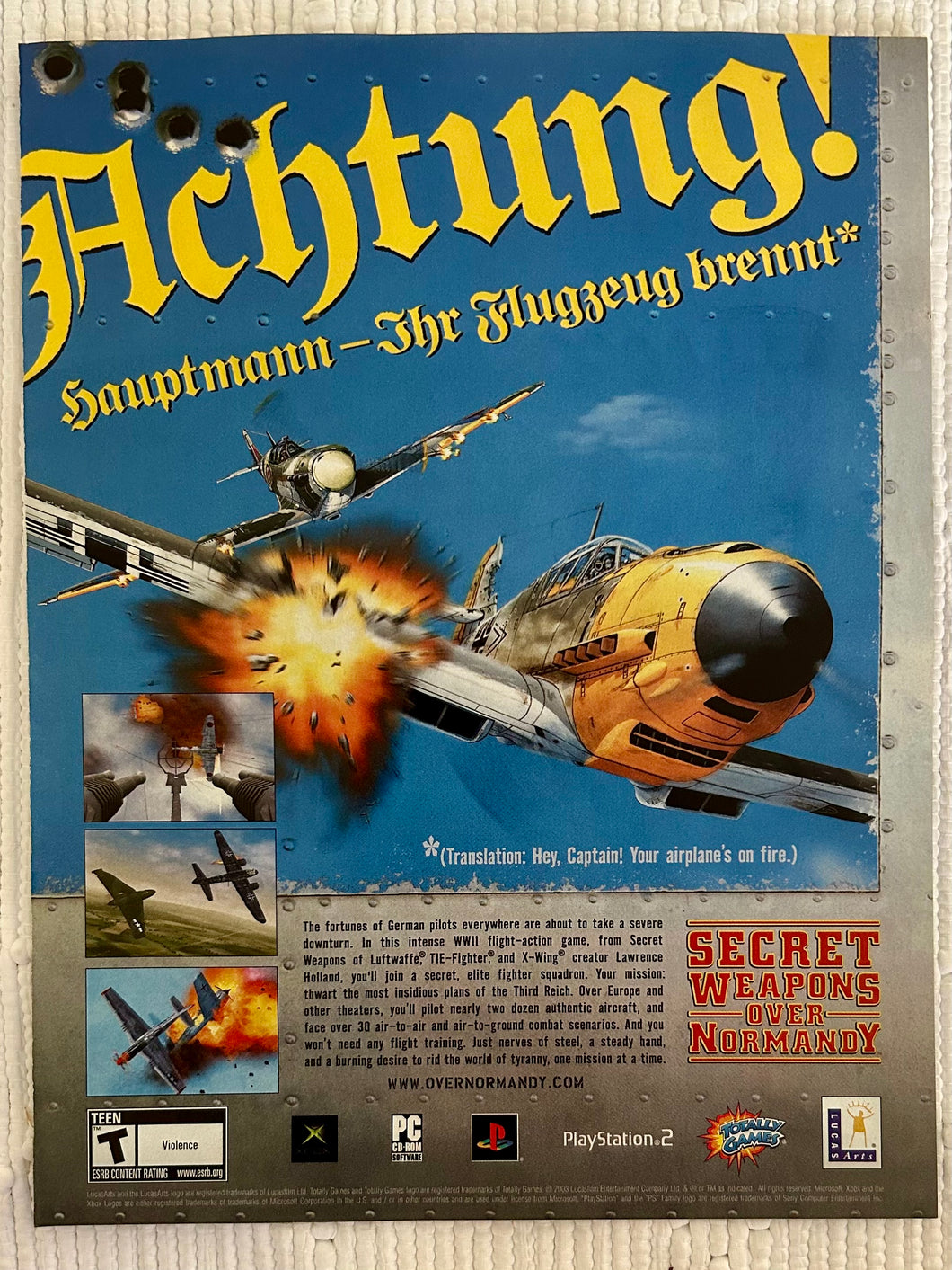 Secret Weapons Over Normandy - PS2 Xbox PC - Original Vintage Advertisement - Print Ads - Laminated A4 Poster