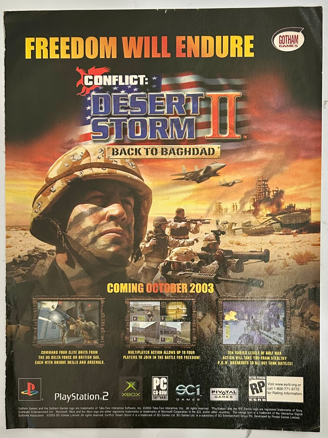 Conflict Desert Storm II: Back To Baghdad - PS2 Xbox PC - Original Vintage Advertisement - Print Ads - Laminated A4 Poster