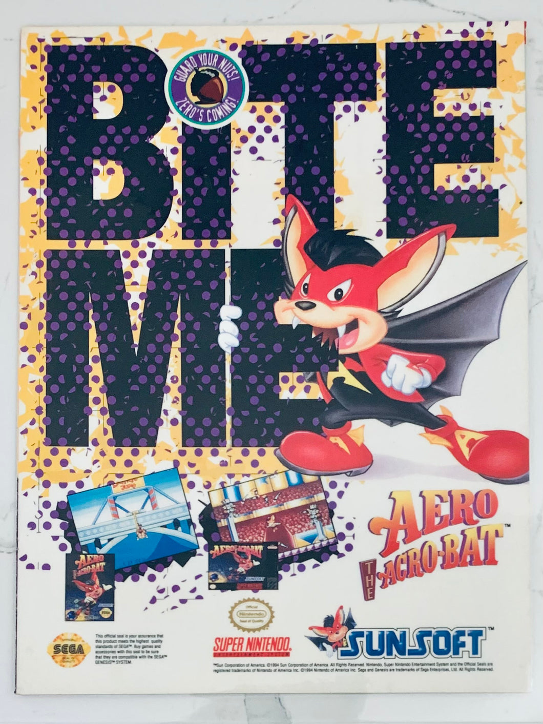 Aero The Acro-Bat - SNES Genesis - Original Vintage Advertisement - Print Ads - Laminated A4 Poster