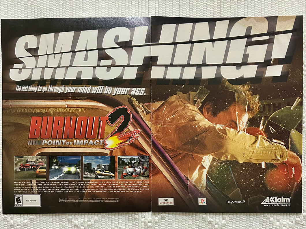 Burnout 2: Point of Impact - PS2 - Original Vintage Advertisement - Print Ads - Laminated A3 Poster