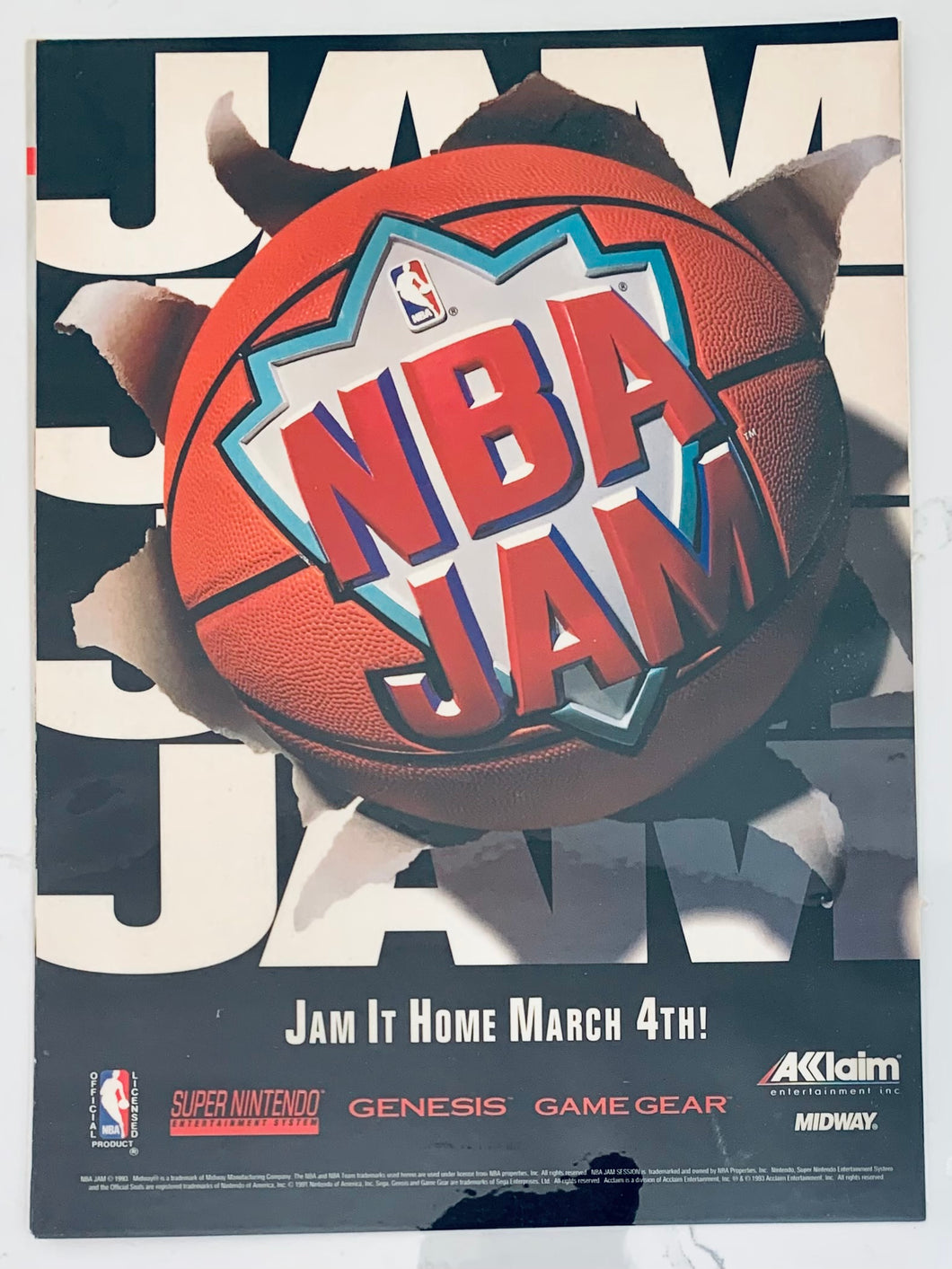 NBA Jam - SNES Genesis Game Gear - Original Vintage Advertisement - Print Ads - Laminated A4 Poster