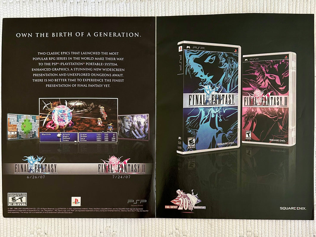 Final Fantasy 20th Anniversary - PSP - Original Vintage Advertisement - Print Ads - Laminated A3 Poster