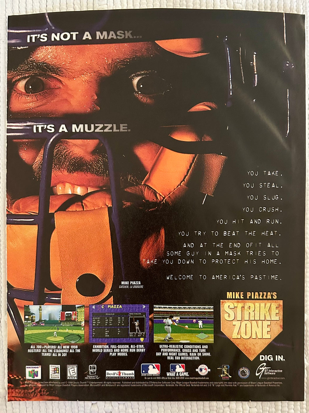 Mike Piazza’s Strike Zone - N64 PC - Original Vintage Advertisement - Print Ads - Laminated A4 Poster