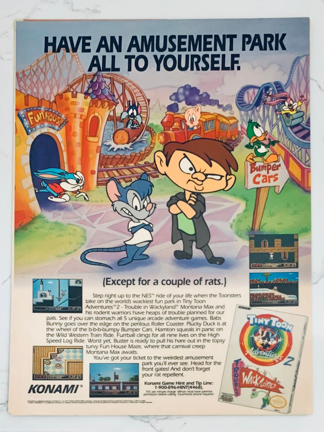 Tiny Toon Adventures 2: Trouble in Wackyland - NES - Original Vintage Advertisement - Print Ads - Laminated A4 Poster