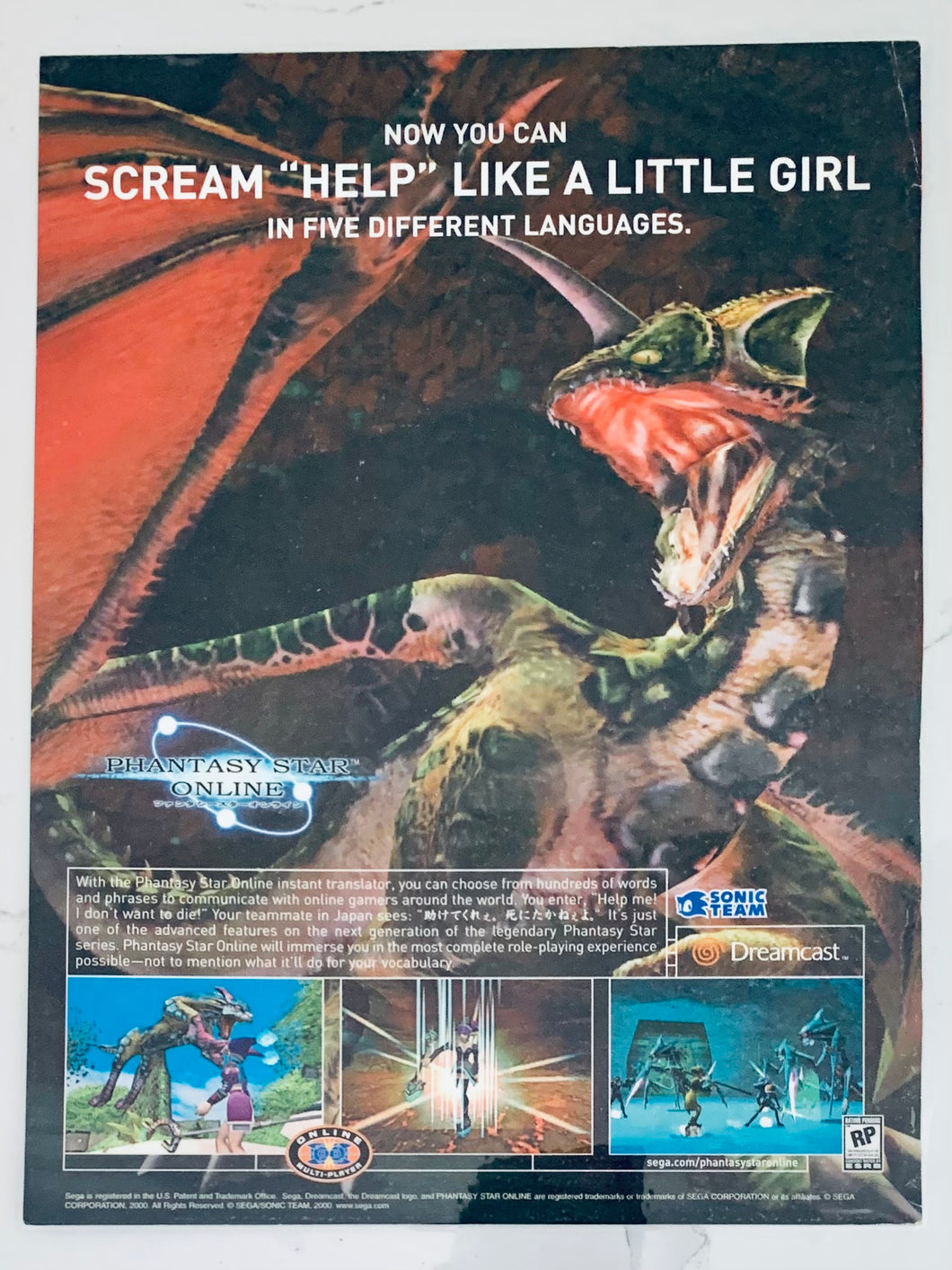 Phantasy Star Online - Dreamcast - Original Vintage Advertisement - Print Ads - Laminated A4 Poster