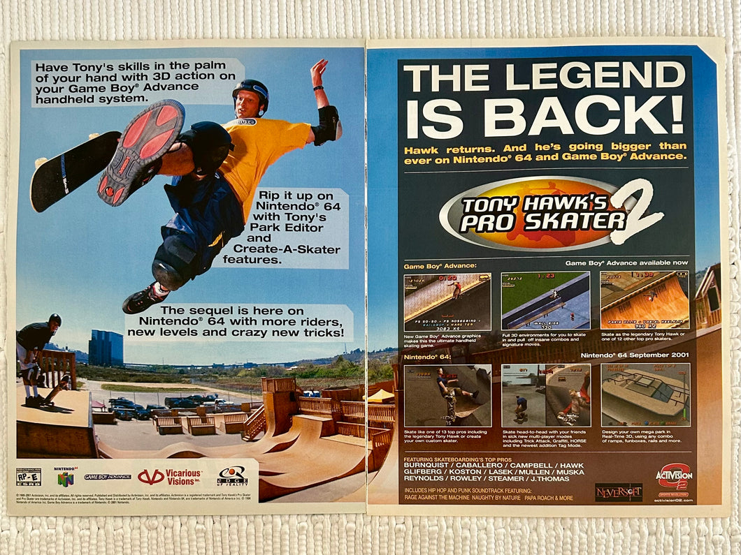 Tony Hawk's Pro Skater 2 - N64 GBA - Original Vintage Advertisement - Print Ads - Laminated A3 Poster