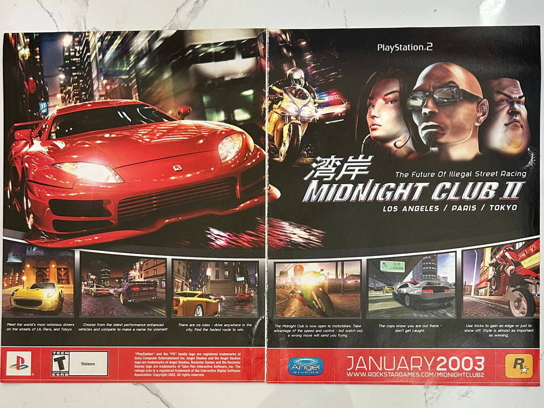 Midnight Club II - PS2 - Original Vintage Advertisement - Print Ads - Laminated A3 Poster