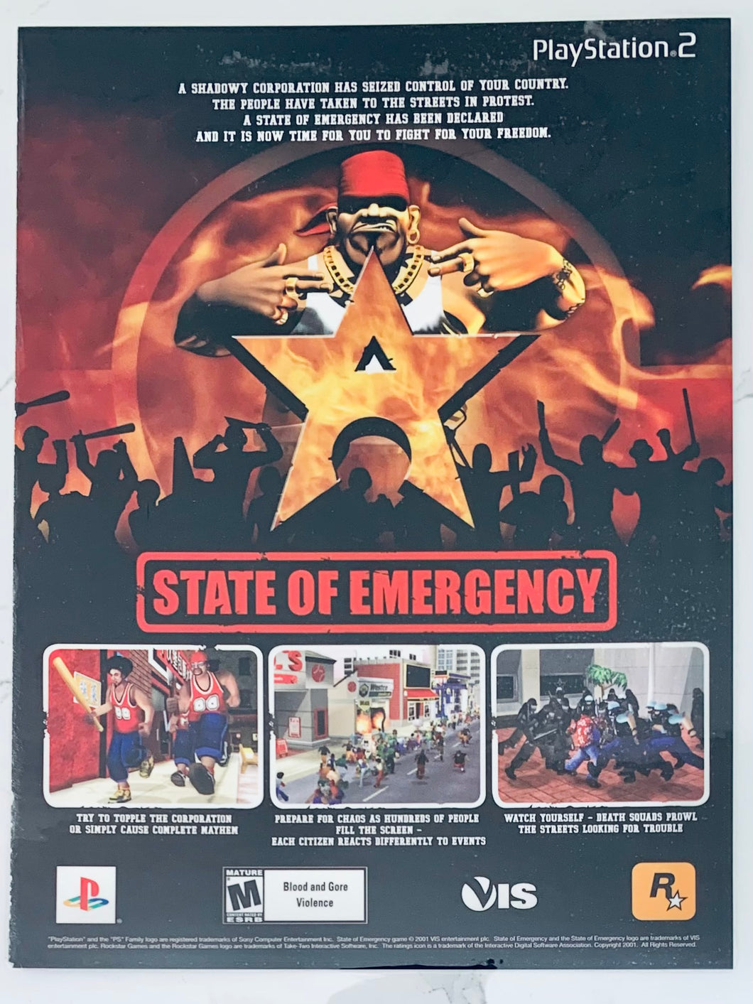 State of Emergency - PS2 - Original Vintage Advertisement - Print Ads - Laminated A4 Poster