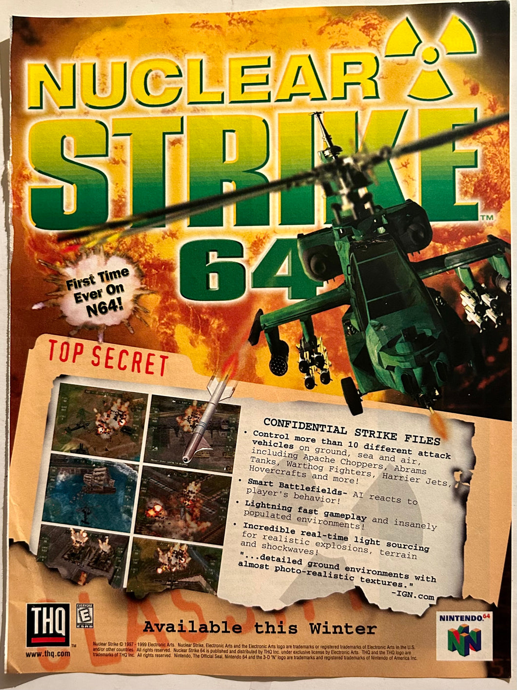 Nuclear Strike 64 - N64 - Original Vintage Advertisement - Print Ads - Laminated A4 Poster