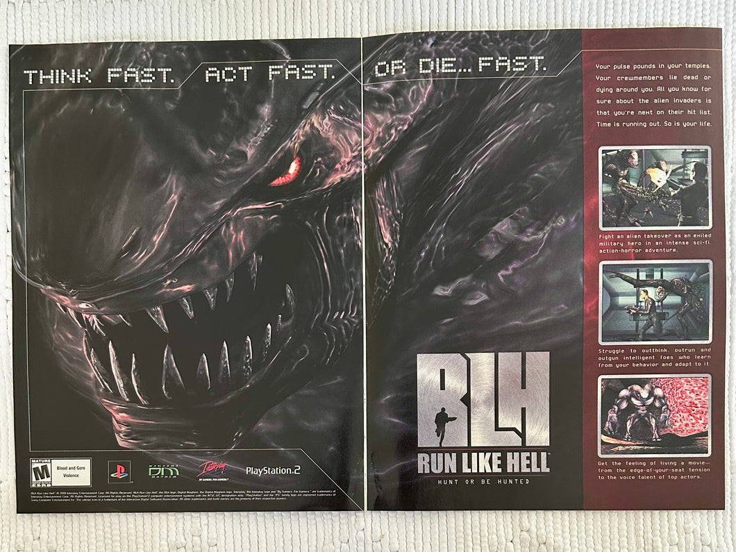 Run Like Hell - PS2 - Original Vintage Advertisement - Print Ads - Laminated A3 Poster