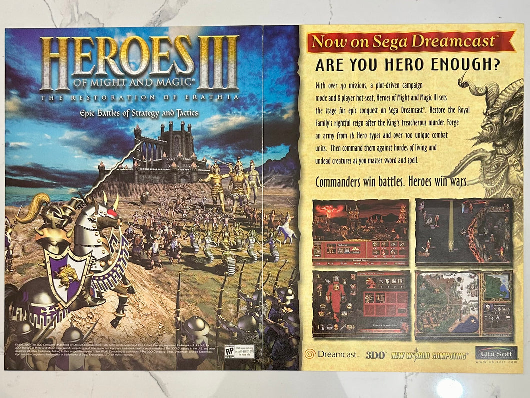Heroes of Might and Magic III: The Restoration of Erathia - Dreamcast - Original Vintage Advertisement - Print Ads - Laminated A3 Poster