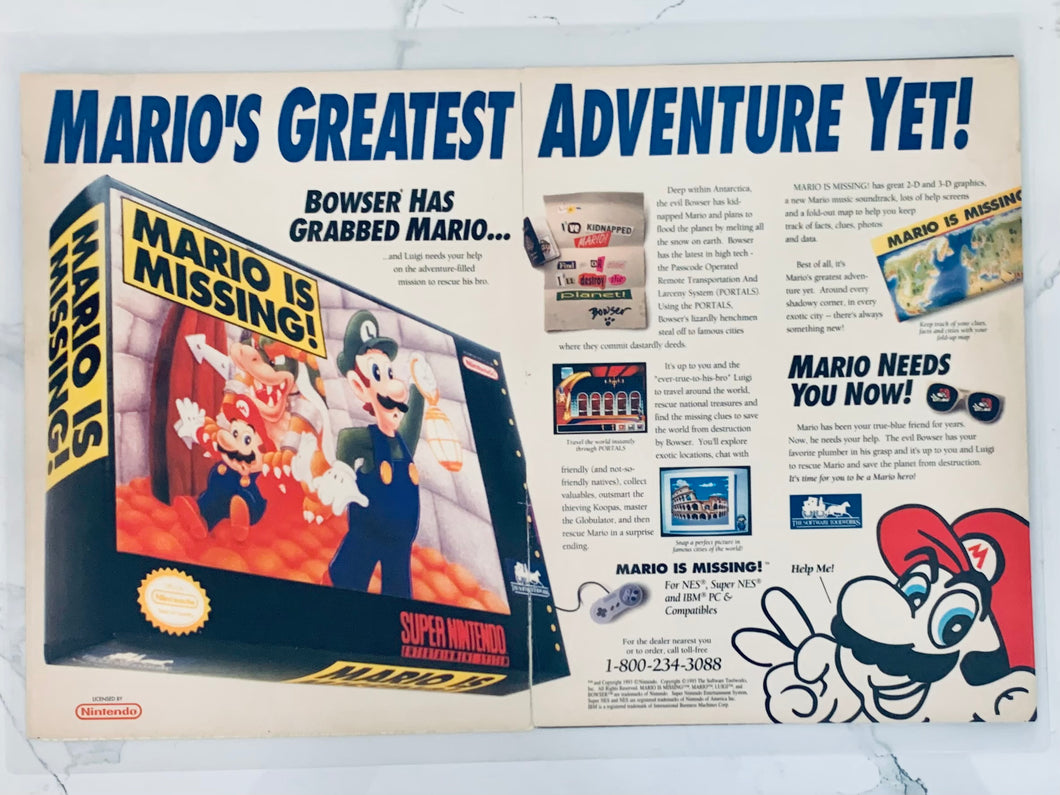 Mario is Missing! - SNES - Original Vintage Advertisement - Print Ads - Laminated A3 Poster