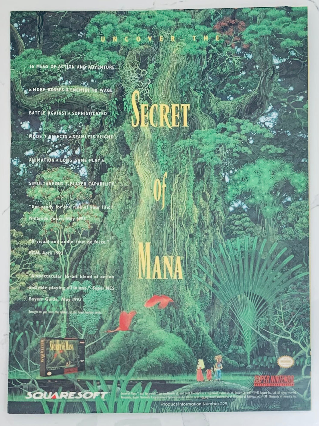 Secret of Mana - SNES - Original Vintage Advertisement - Print Ads - Laminated A4 Poster