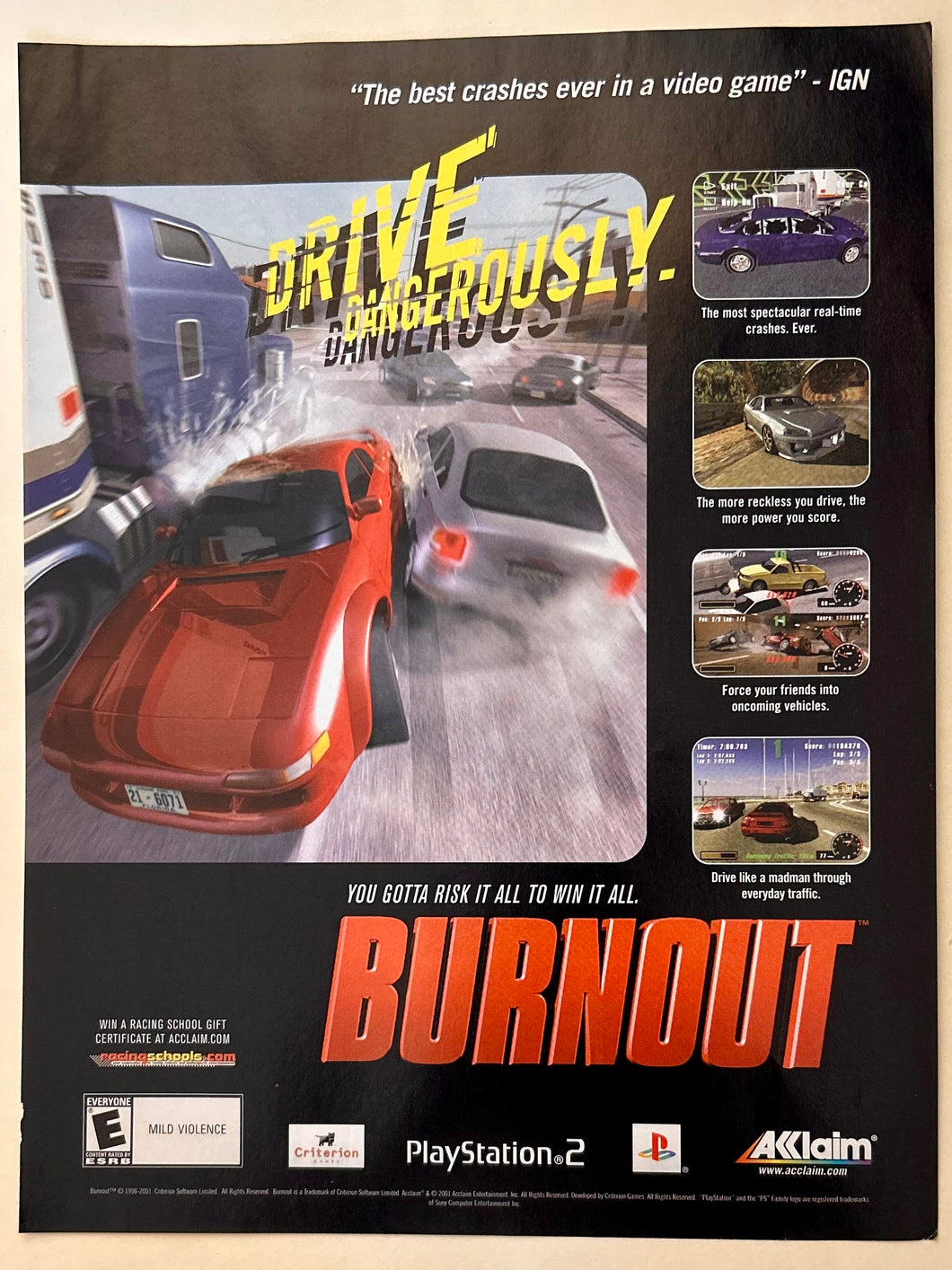 Burnout - PS2 - Original Vintage Advertisement - Print Ads - Laminated A4 Poster