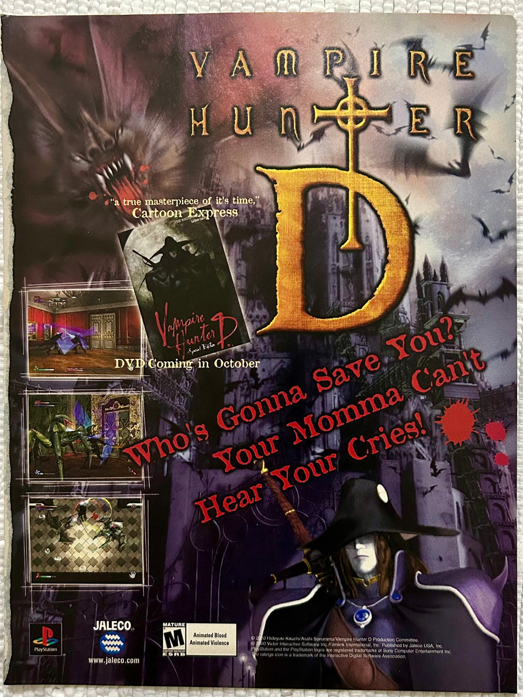 Vampire Hunter D - PlayStation - Original Vintage Advertisement - Print Ads - Laminated A4 Poster