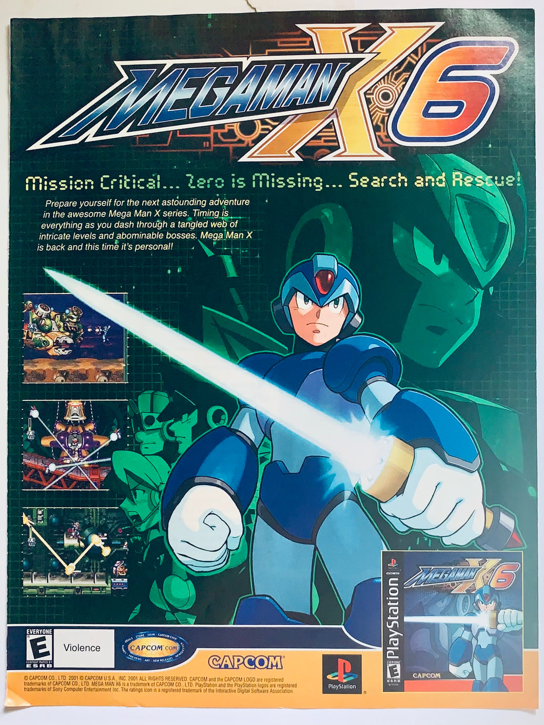 Megaman X6 - PlayStation - Original Vintage Advertisement - Print Ads - Laminated A4 Poster