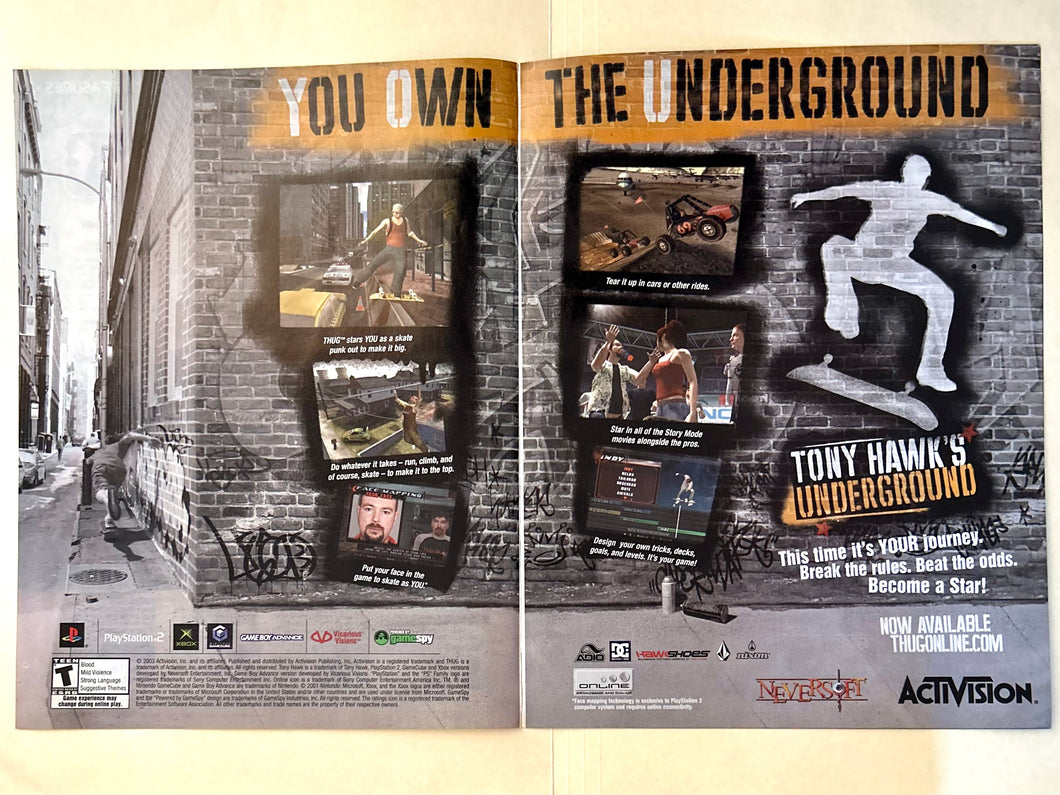 Tony Hawk’s Underground - PS2 NGC Xbox GBA - Original Vintage Advertisement - Print Ads - Laminated A3 Poster