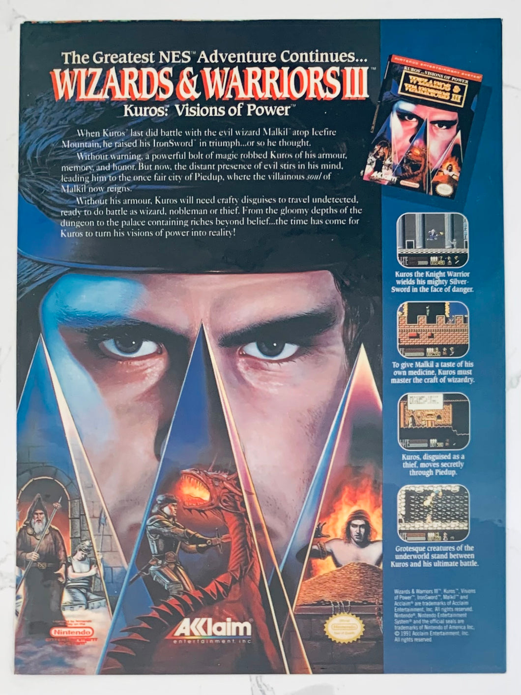 Wizards & Warriors III - NES - Original Vintage Advertisement - Print Ads - Laminated A4 Poster