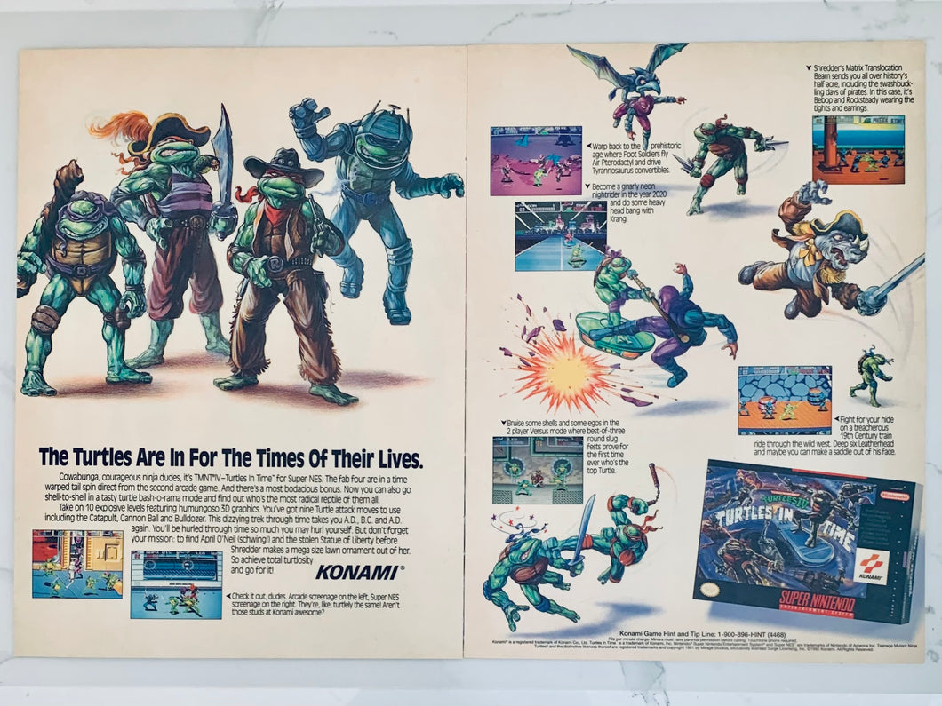 Teenage Mutant Ninja Turtles IV: Turtles in Time - SNES - Original Vintage Advertisement - Print Ads - Laminated A3 Poster