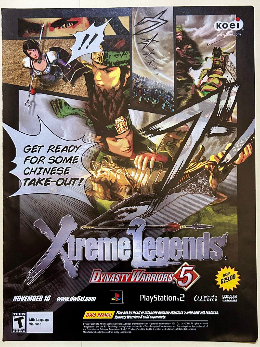 Dynasty Warriors 5: Xtreme Legends - PS2 - Original Vintage Advertisement - Print Ads - Laminated A4 Poster