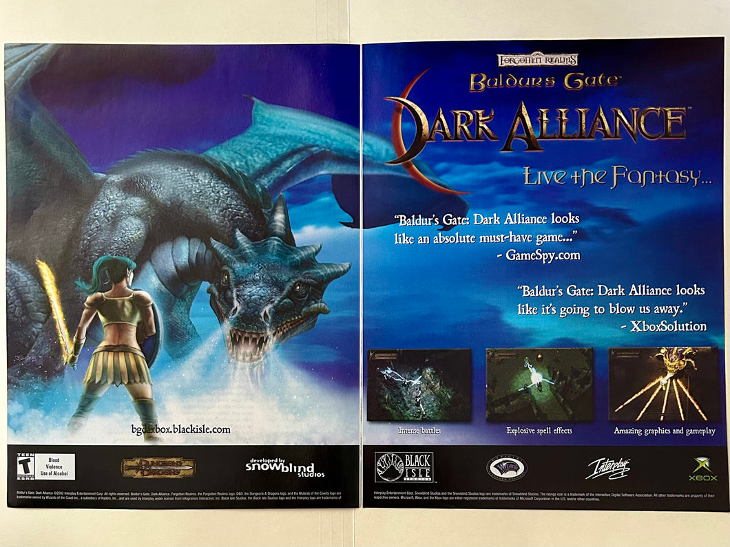 Baldur’s Gate: Dark Alliance - Xbox - Original Vintage Advertisement - Print Ads - Laminated A3 Poster