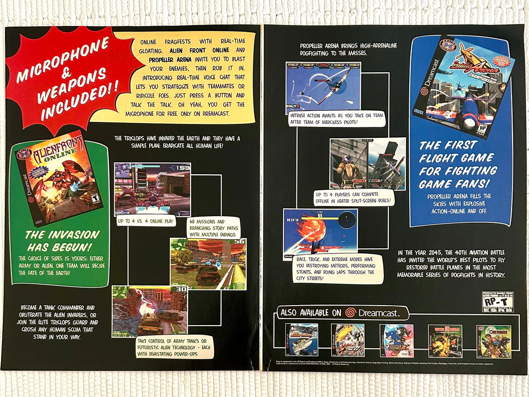 Alienfront Online / Propeller Arena: Aviation Battle Championship - Dreamcast - Original Vintage Advertisement - Print Ads - Laminated A3 Poster