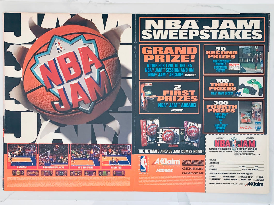 NBA Jam Sweepstakes - SNES Genesis Game Gear - Original Vintage Advertisement - Print Ads - Laminated A3 Poster