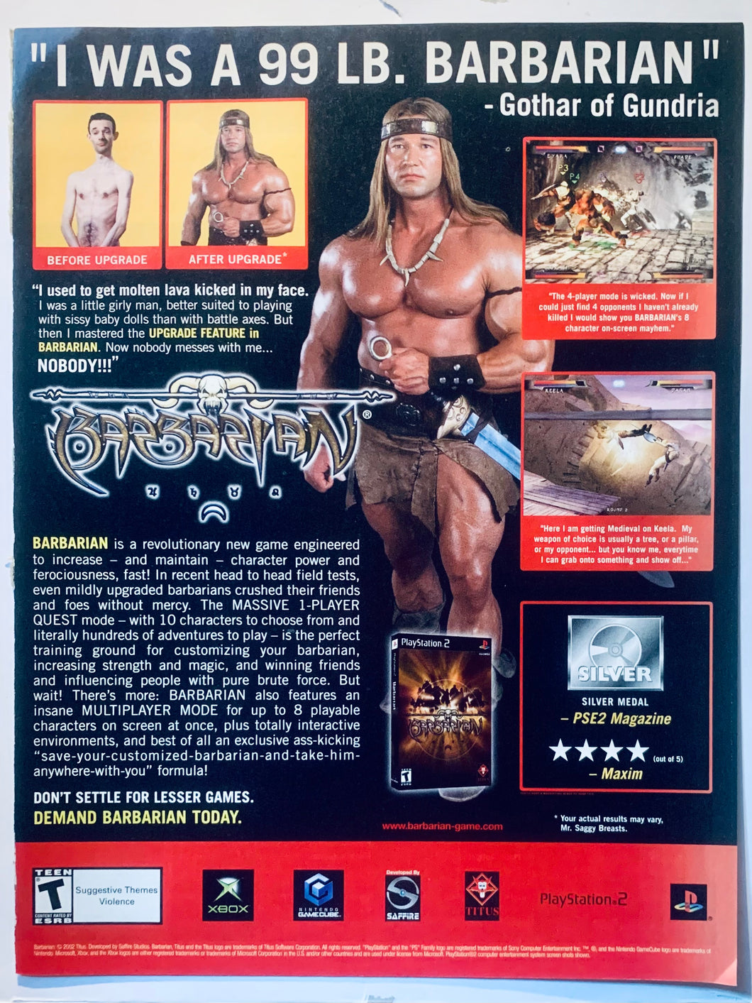 Barbarian - PS2 NGC Xbox - Original Vintage Advertisement - Print Ads - Laminated A4 Poster