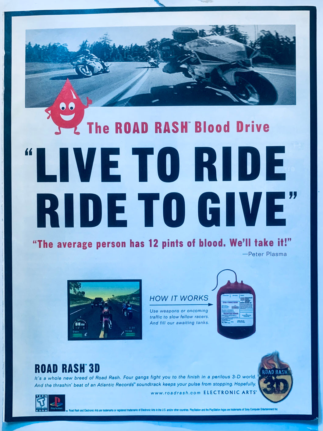 Road Rash 3D - PlayStation - Original Vintage Advertisement - Print Ads - Laminated A4 Poster