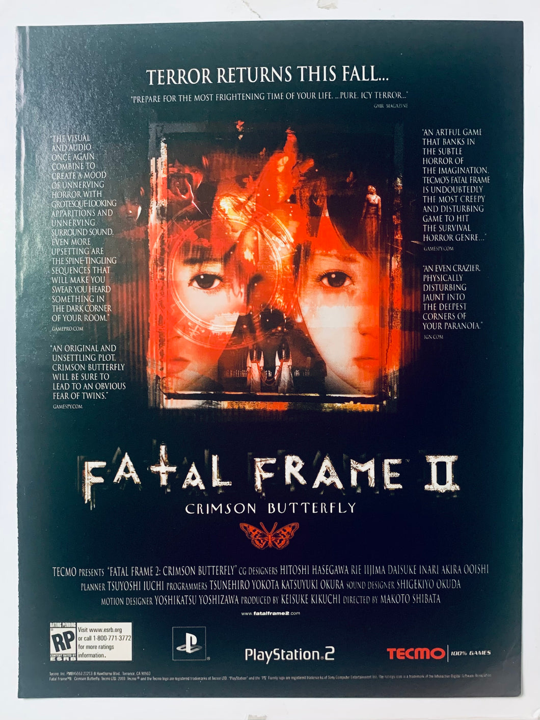 Fatal Frame II: Crimson Butterfly - PS2 - Original Vintage Advertisement - Print Ads - Laminated A4 Poster