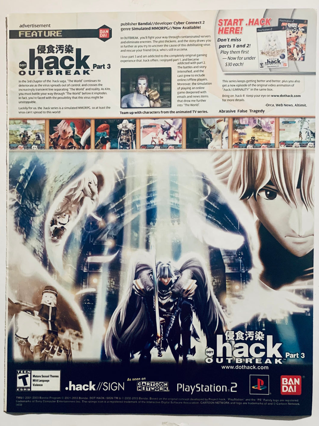 .hack//OUTBREAK - PS2 - Original Vintage Advertisement - Print Ads - Laminated A4 Poster