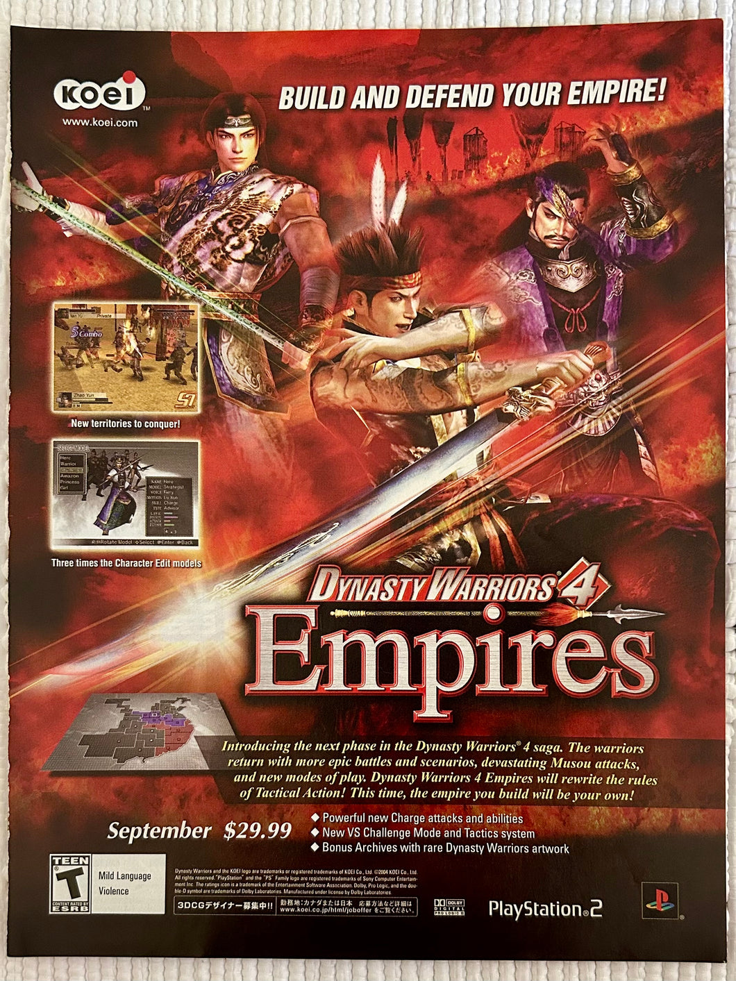Dynasty Warriors: Empires - PS2 - Original Vintage Advertisement - Print Ads - Laminated A4 Poster