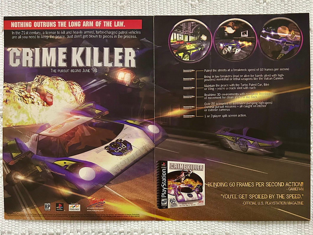 Crime Kilker - PlayStation - Original Vintage Advertisement - Print Ads - Laminated A3 Poster