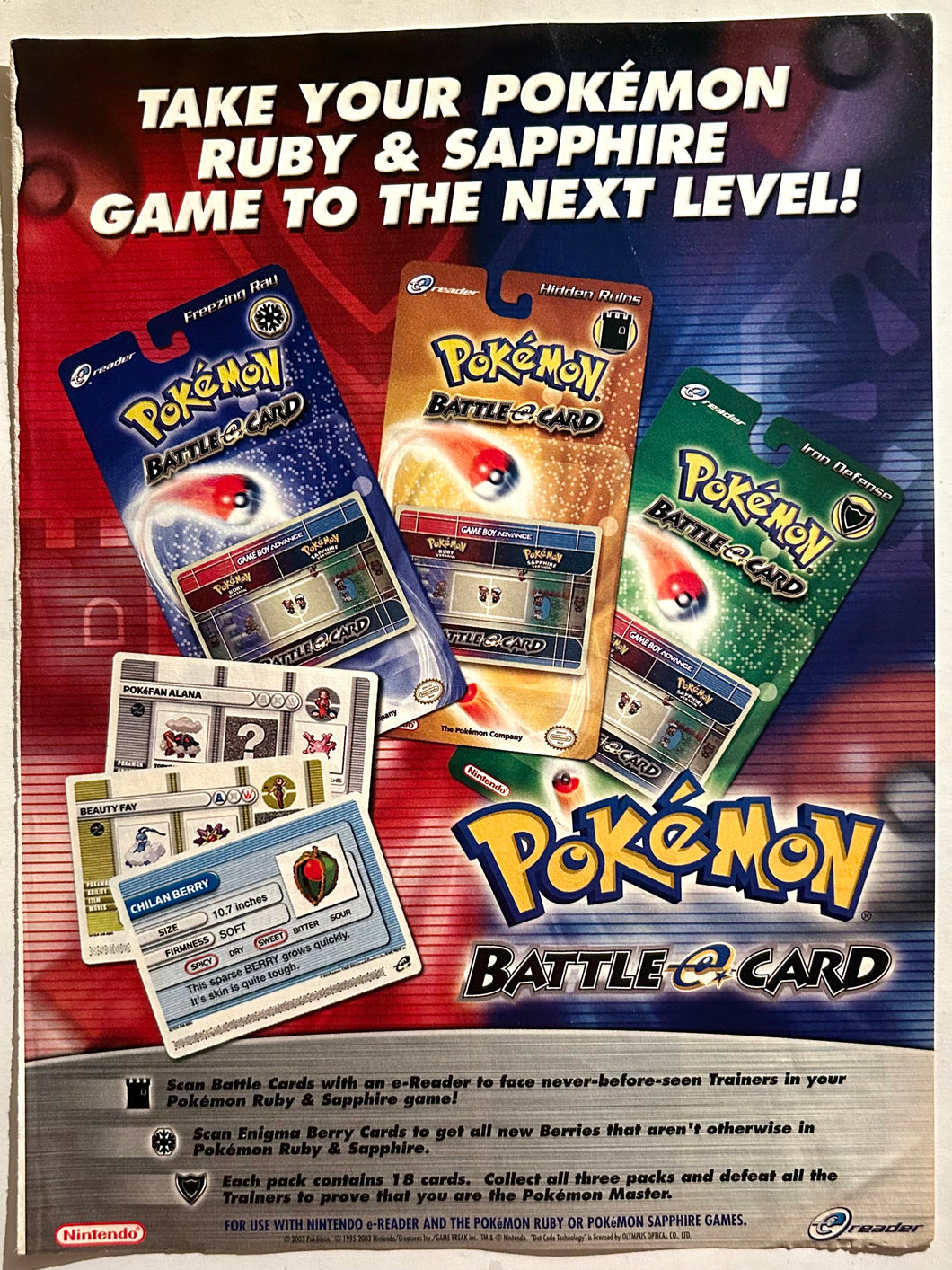 Pokémon Battle Card- GBA - Original Vintage Advertisement - Print Ads - Laminated A4 Poster