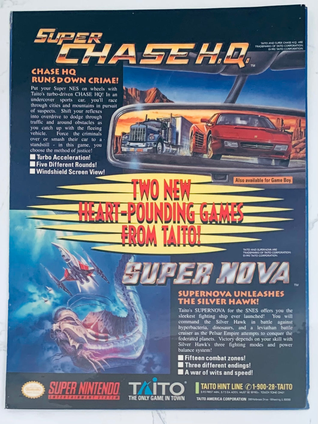 Super Chase H.Q. / Super Nova - SNES - Original Vintage Advertisement - Print Ads - Laminated A4 Poster