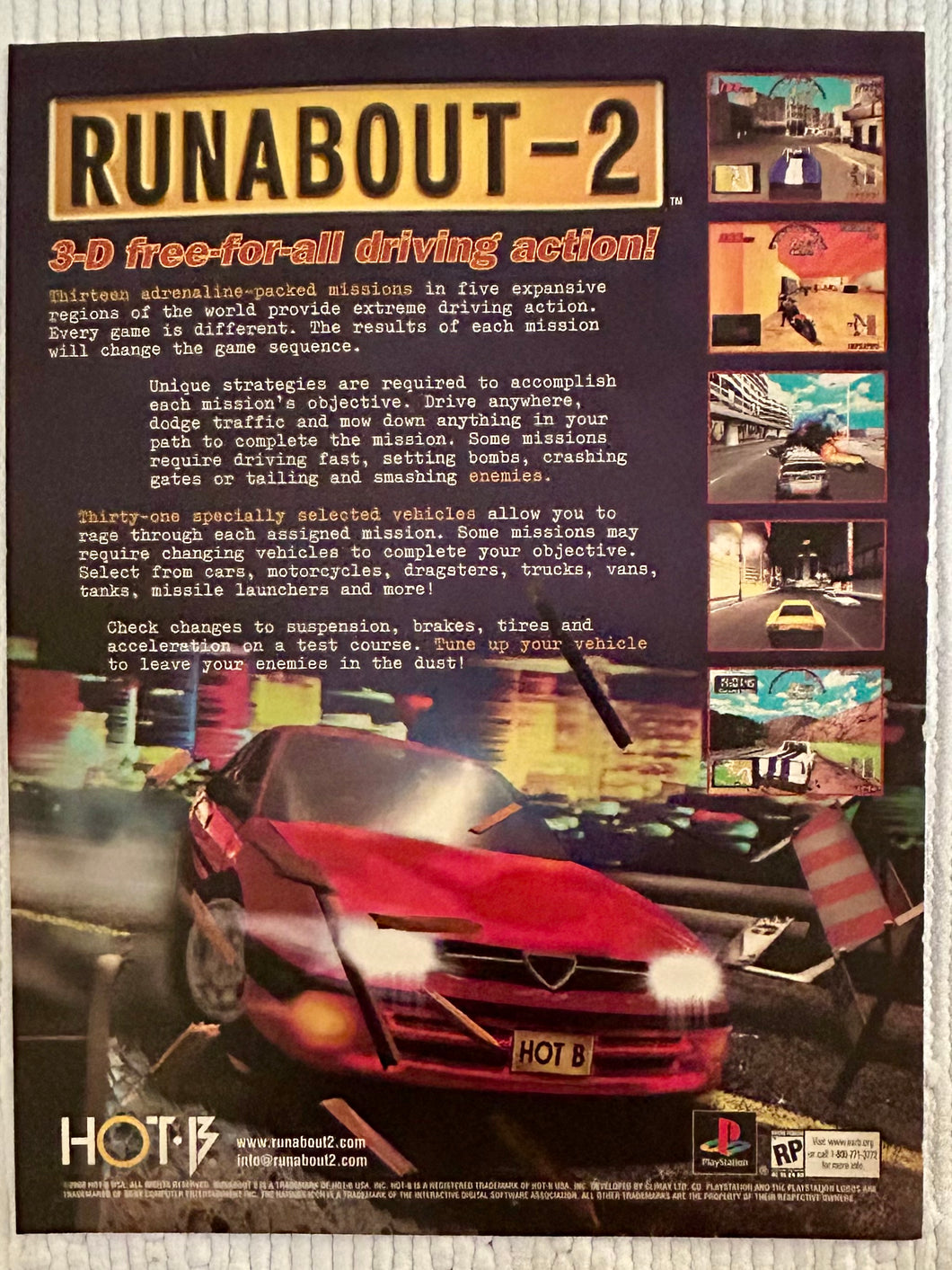 Runabout-2 - PlayStation - Original Vintage Advertisement - Print Ads - Laminated A4 Poster